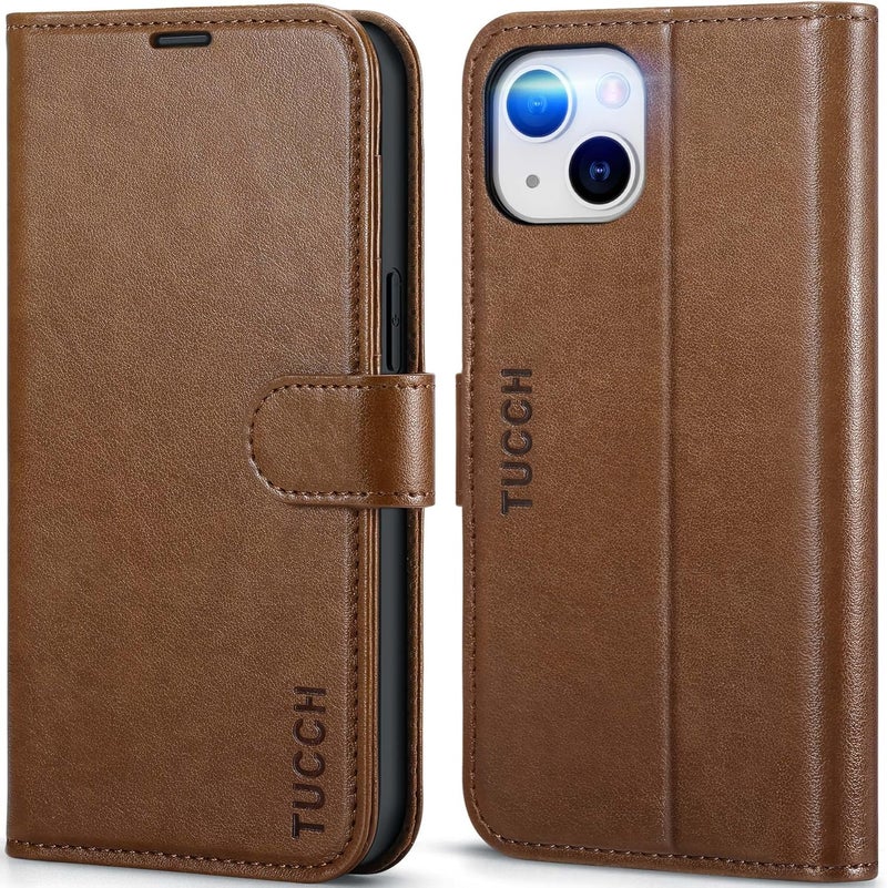TUCCH Wallet Case for iPhone 14 6.1", Flip PU Leather Magnetic Protective Cover with [RFID Blocking] [4 Card Slots] Stand [TPU Interior Case] Compatible with iPhone 14 6.1, Brown - Image 1